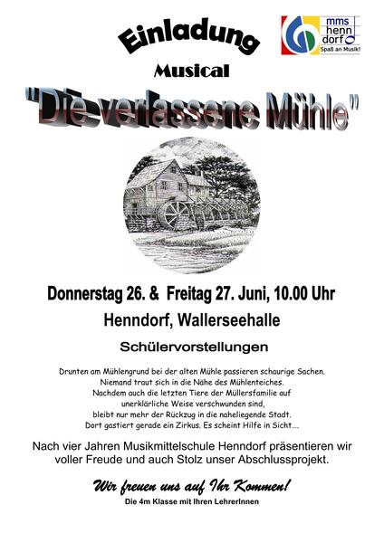 einladung schulervorstellungen mit text die verlassene muhle 2025